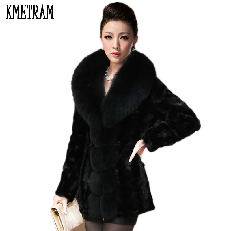 

KMETRAM 2019 5XL 6XL 7XL Plus Size Women Warm Winter Coats Medium Long Faux Fur Coat Black Synthetic Fox Mink Fur Jacket YJZ202