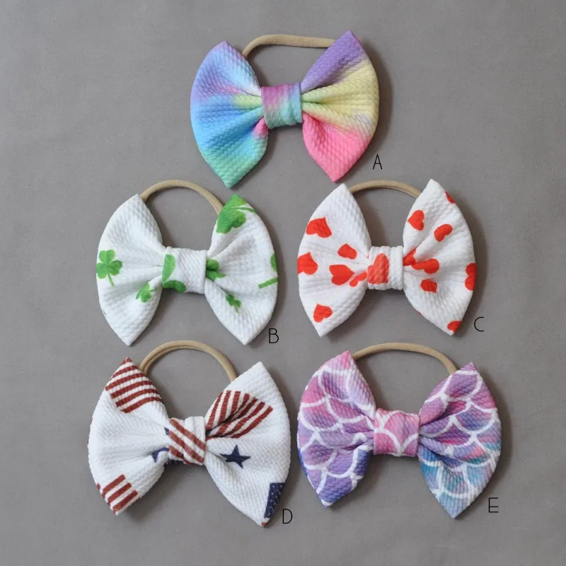 

20pcs/lot Handmade Fabric Bow Headband Big Bow Nylon Hair Band For Infants Baby Hair Accessory