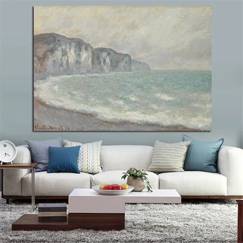 HD Print Claude Monet Impressionist The cliff at Pourville Landscape Oil Painting on Canvas Poster Wall Picture for Living Room (3)