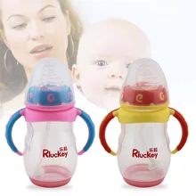 Новая безопасность 280 мл прекрасные новорожденные дети учатся для кормления питья бутылки воды PP Термочувствительная бутылка с ручкой