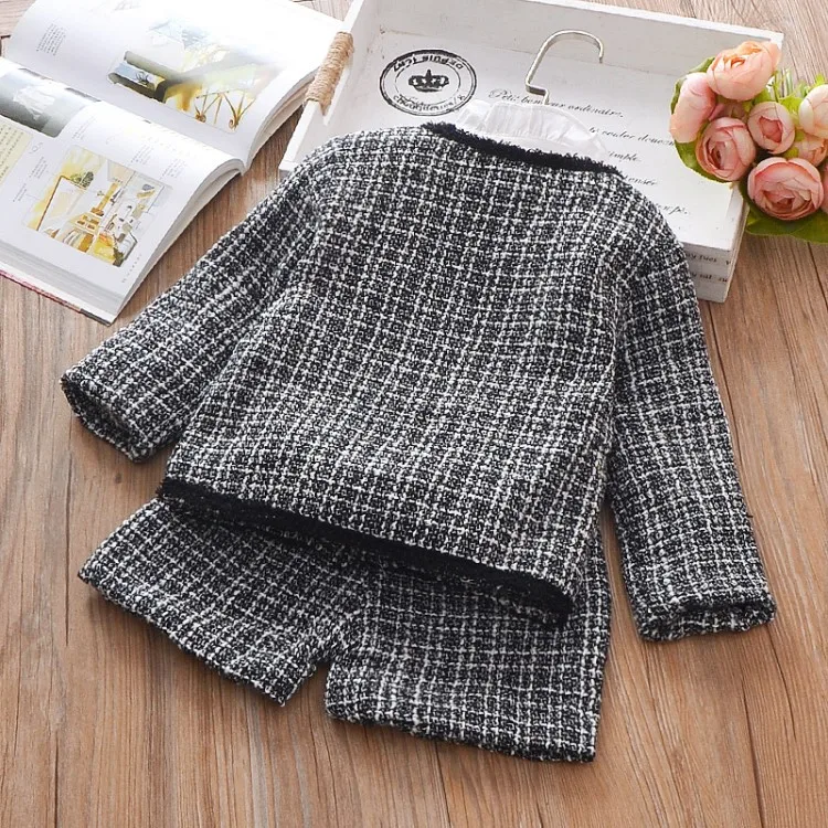 Conjunto de Roupas Jaqueta + Shorts Terno para o Bebê da Boa Traje de Treino Liligirl Crianças Meninas Temperamento Nova Xadrez 2 Pçs Qualidade 2020 14 Cheap Conjuntos de roupas