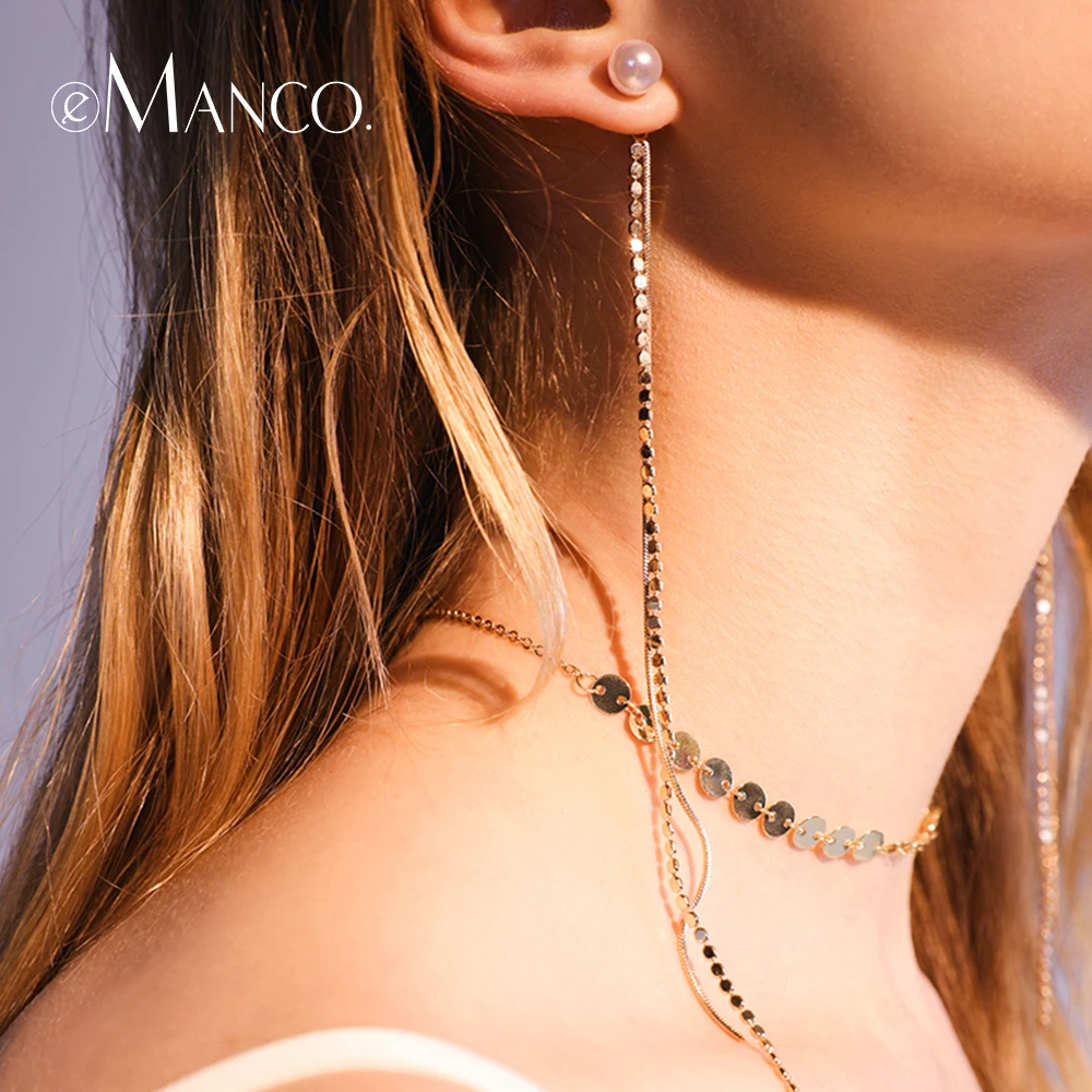E-Manco Earrings for Woman 2019 Retro Hanging Set Ladies Classic Long Pendant Imitation Pearl Fashion Jewelry | Украшения и