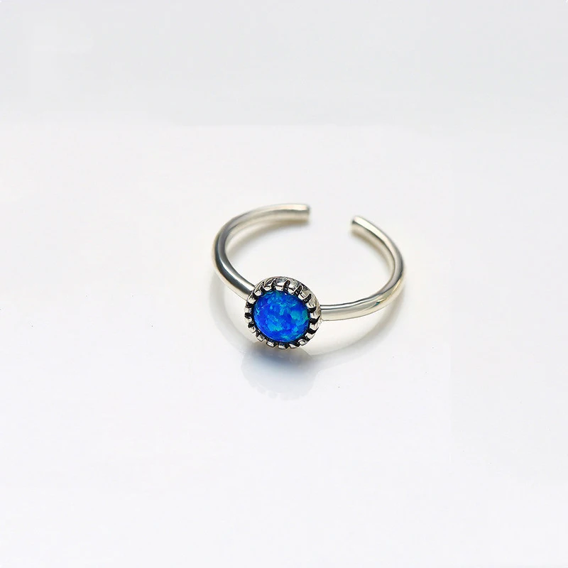 INZATT Vintage Round Sapphire Adjustable Ring Authentic 925 Sterling Silver For Women Birthday Party Fine Jewelry Accessories