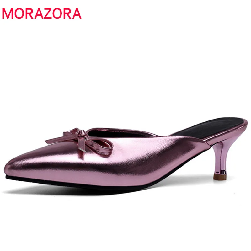 

MORAZORA 2019 new arrival mules shoes woman pu pointed toe summer stiletto heels shoes woman slip on party prom women pumps