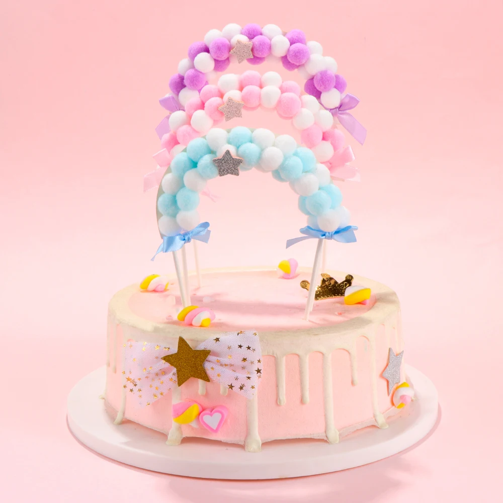 

1PC Soft Pompom Cloud Arch Shape Cake Topper Birthday Flags Dessert Stand Cupcake Decoration Party Supplies Kids Baby Gifts