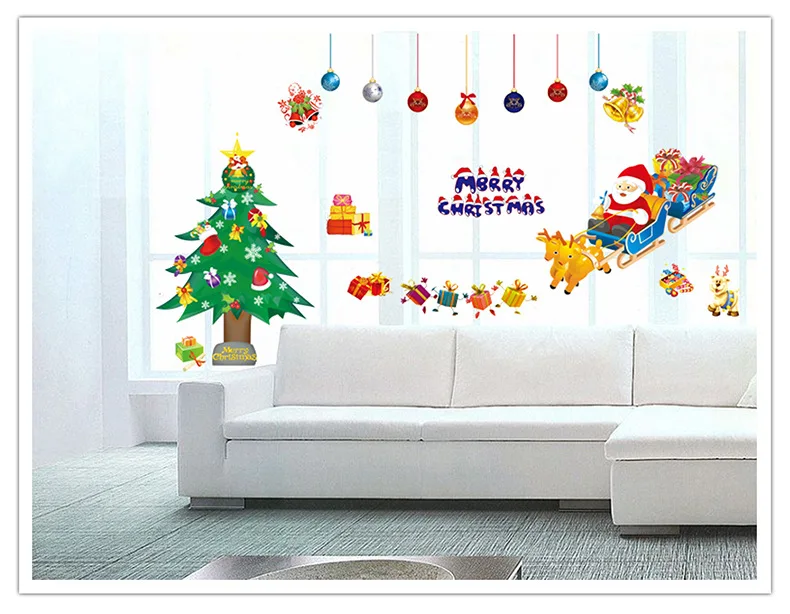 Оптовая продажа Мебельная фурнитура милый мультфильм Санта Клаус наклейки самоклеящиеся съемный Рождество стены наклейки
