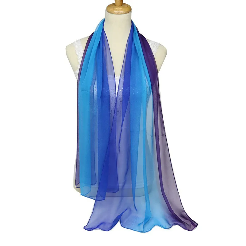 

Fashion Chiffon Shawl Women Head Scarf Gradual Color Georgette Silk Scarves Female Long Design Muslim Hijab 2019 Spring Summer