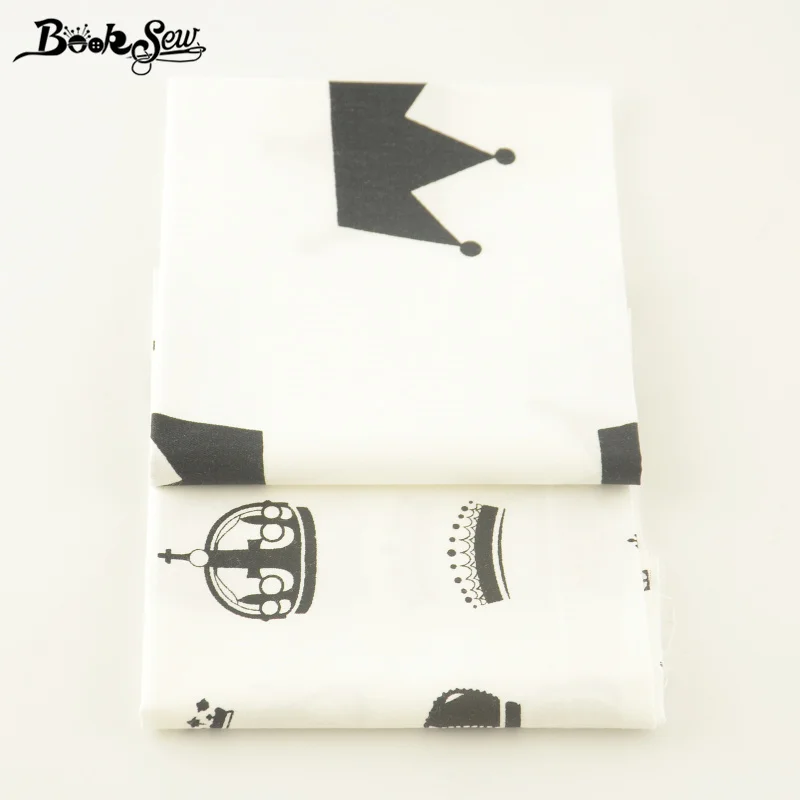 Booksew хлопок Ткань 2 шт./лот 50 см x 100 см Черный и белый различных Корона Стиль Лоскутное Лоскутная ткани детские украшения