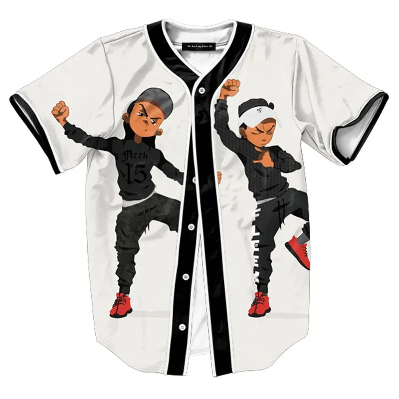 Newest Men's Shirts Retro Mens Hipster Hip Hop Button-Down Baseball Jersey Casual V-neck Short Sleeve Fancy Shirts Men M-XXXL (20)