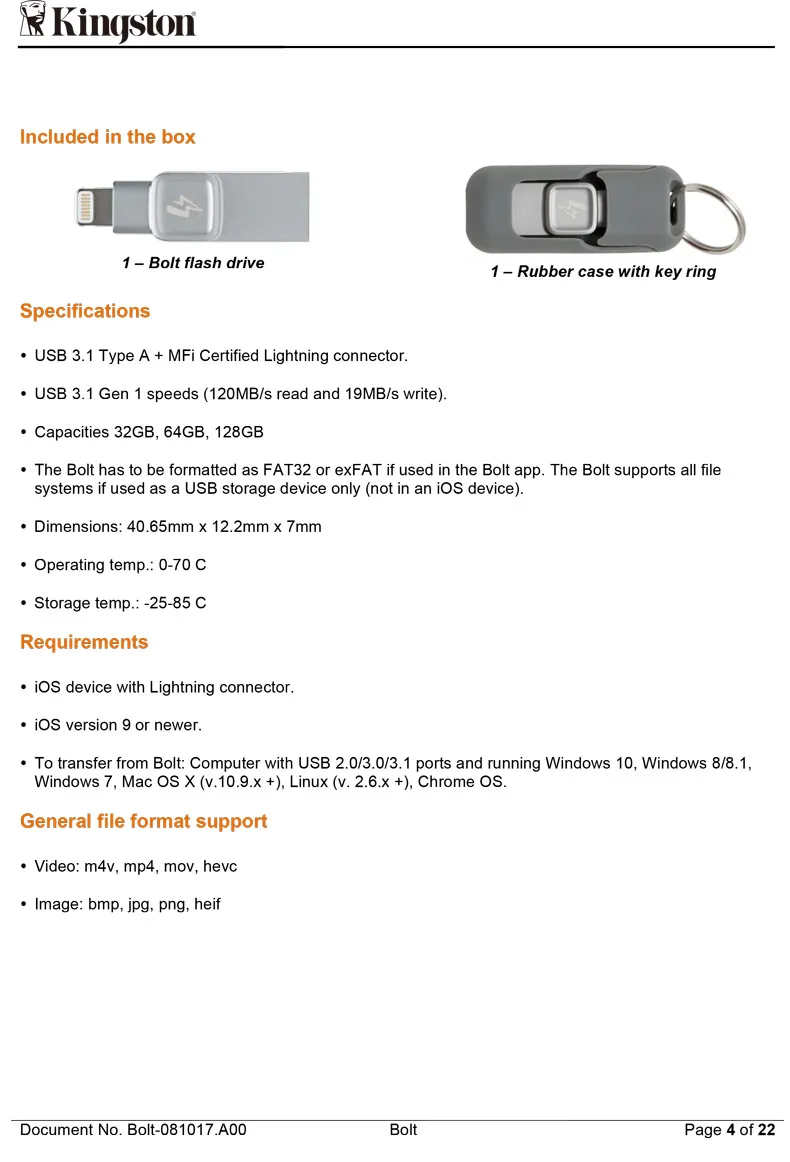 Kingston болт флеш-накопитель usb 3,0 карта памяти для Apple iPhone и Ipad с iOS 9,0 флешки mfi Сертифицированный металлический usb диск