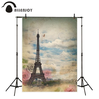 

Allenjoy photography backdrop Valentine Day Paris Eiffel Tower 14 February vintage flower sky background photobooth photo prop