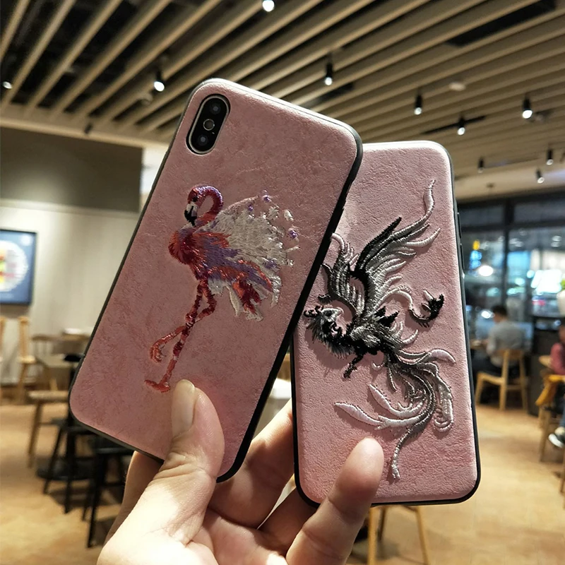 Роскошные чехлы для телефонов iphone 6 7 8 6s Plus X Cool Фламинго Феникс 3D вышивка