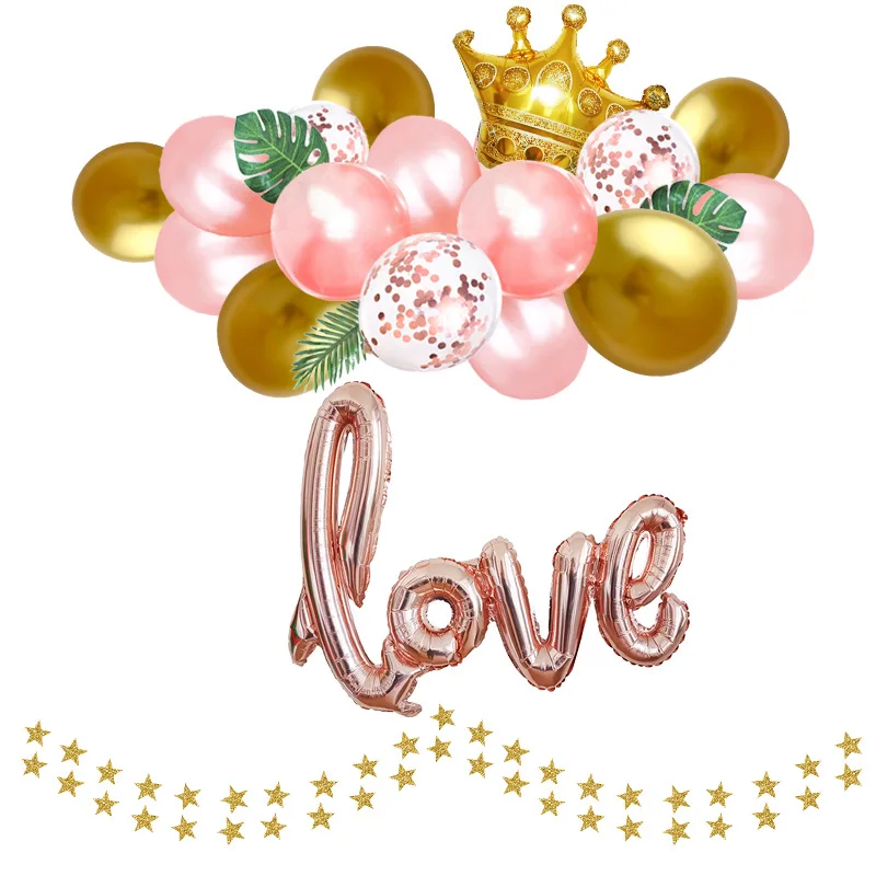 love letter Balloons set Valentine's Day confession wedding party decorations Pentagram Pull flag confetti Balloon chain set - Color: Color 9