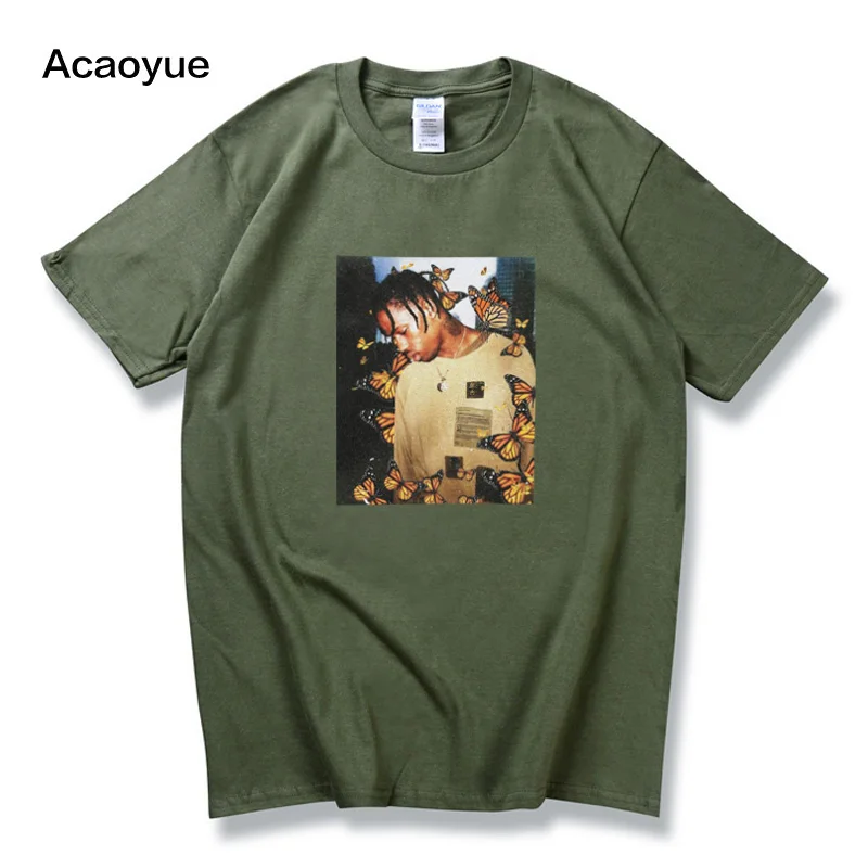 Трэвиса Скотта бабочка футболка эффект рэп музыкальный альбом Обложка для мужчин и женщин Astroworld лицо материал Топ Футболка S-2XL