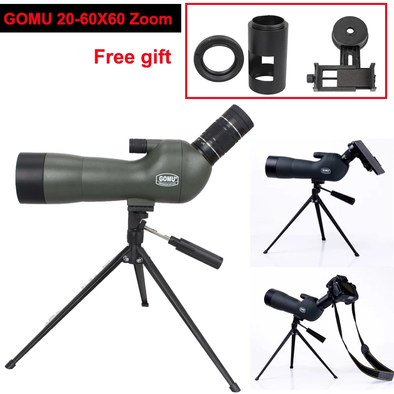 

GOMU Waterproof Angled 20-60x60 Zoom Spotting Scopes With Tripod+Cell Phone Adapter+DSLR Camera Adapter+T-ring for Camera