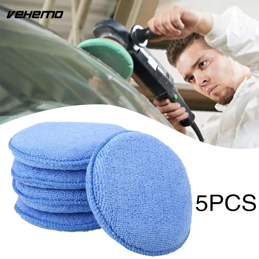 Vehemo 5pcs Polishing Sponge Buffing Pad Polisher Waxing Sponge Round