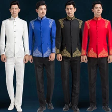Chinese style embroidered suit male costume professional formal dress traditional Chinese tunic men Chinese style embroidered suit male costume professional formal dress traditional Chinese tunic men
