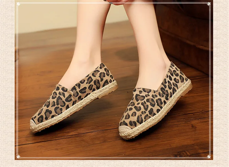 D Knight Leopard Grain Flat Shoes Women Hemp Fisherman Espadrilles Loafers Casual Round Toe Women Flat Shoes Size Big Size 35-40 (29)