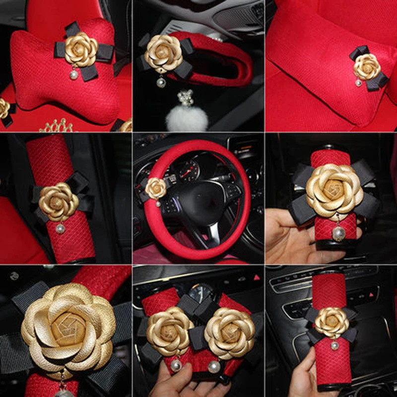 Аксессуары для интерьера автомобиля Golden Camellia красная накидка на руль подушка шеи