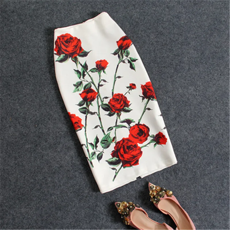 Лето-осень с цветочным рисунком юбка-карандаш с принтом для Для женщин Европейский Стиль Высокая талия, без застежки, в стиле «хип Миди-юбки леди Повседневная обувь юбки - Цвет: XY01-25