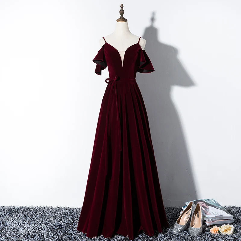 Beauty Emily Burgundy Elegant Lace Up Long Evening Dresses 2019 Long Formal Party Prom Women Dresses A line Party 