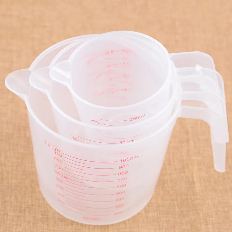 200Pcs/Lot 250/500/1000ml Plastic Measuring Cup Clear Scale Show Transparent Mug +Handle Pour Spout 3sizes Device | Дом и сад