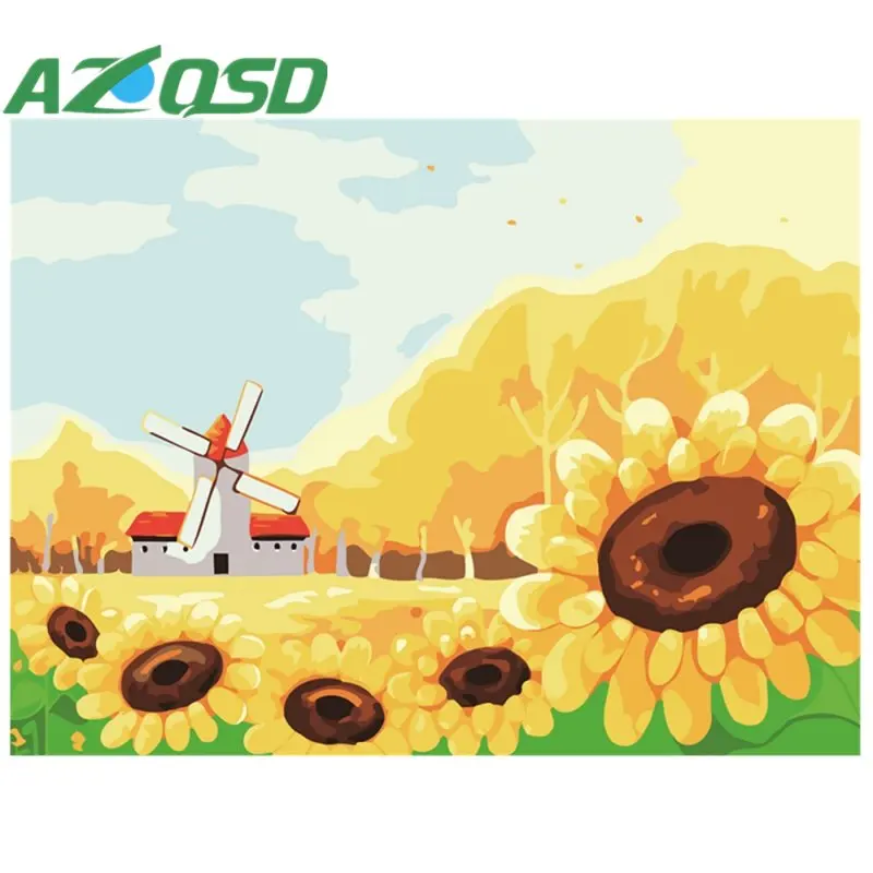 

AZQSD 40x50cm Sunflowers Windmill Paint By Numbers Frameless Acrylic Modular Oil Painting Colors By Numbers On Canvas szyh368