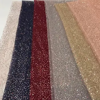

2019 high quality sequence French Nigerian sequins net lace,African tulle mesh sequence lace fabric for dress 5yards/lot Gold
