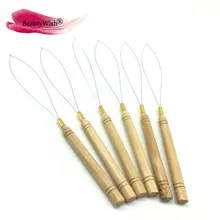 12 единиц иголка петля для нити микро бусины деревянная ручка наращивание волос качество микро кольцо Threader с деревянной ручкой