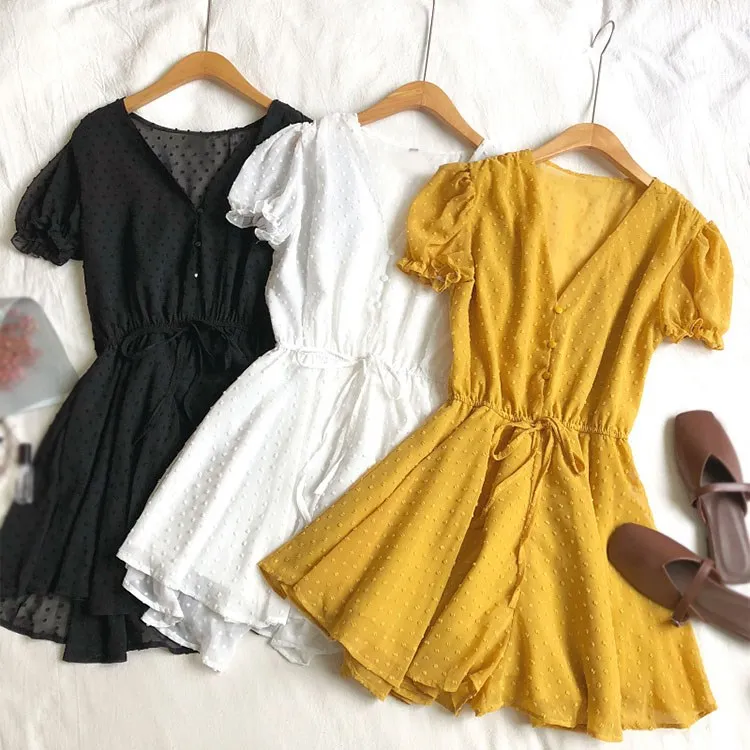 

Summer Women Casual Polka Dot Short Jumpsuits Loose Puff Sleeve V-Neck Beach Rompers High Waist Drawstring Playsuits Overalls