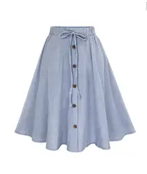 Новая Женская Полосатая юбка в полоску, однобортное платье на шнуровке, расклешонное платье с высокой талией, льняная юбка Falda de mujer