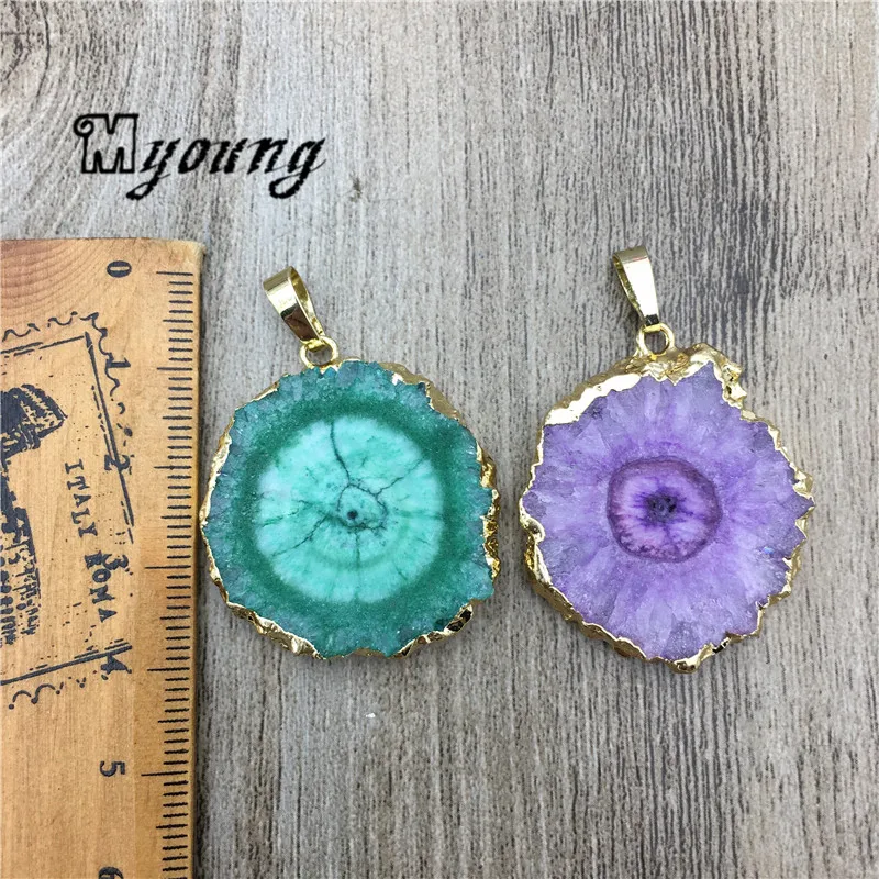 Sun Flower Shape Quartz Druzy Slice Pendant,Natural Crystal stalactite Slab Necklace Charm For Jewelry Making MY2054