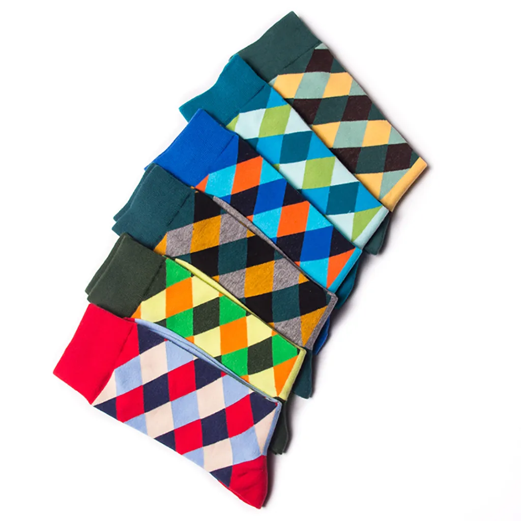 Страусиная мужская хлопковая Милая британская стильная разноцветная футболка мужские высококачественные носки в клетку для пары унисекс Лидер продаж