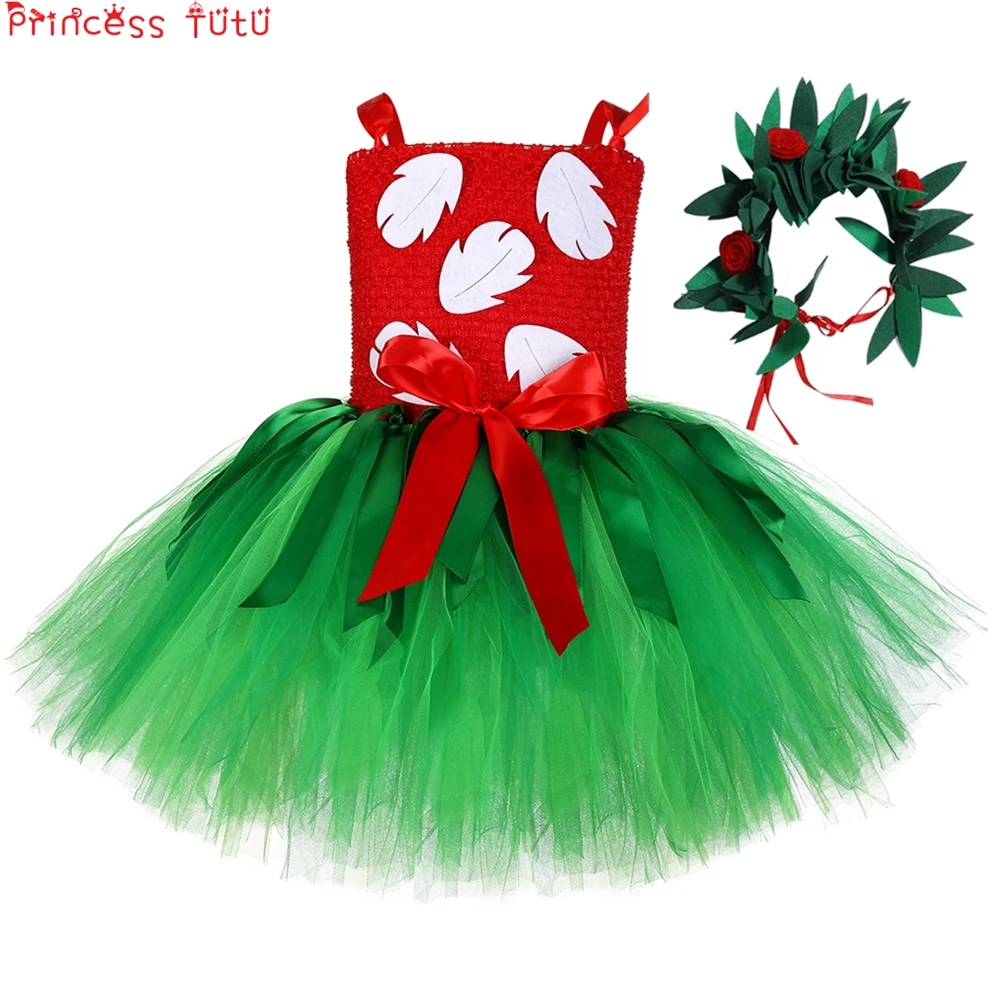 Talla ira Hay una tendencia Lilo & Stitch Lolo Cosplay Hawaiano chica vestido de vacaciones con corona  verde y rojo fresco arco vestido niños fiesta de cumpleaños traje -  AliExpress