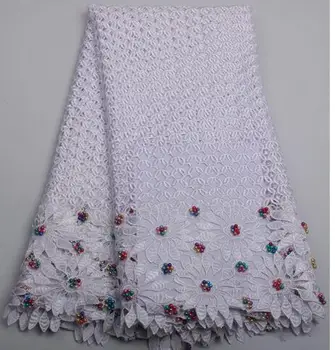 

White african cord lace fabrics high quality for women dress 2016 latest guipure lace fabric with beads nigerian