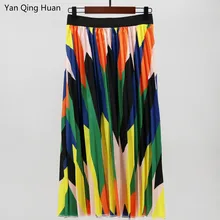 Yan Qing Huan/ летняя популярная новая уличная модная плиссированная юбка с геометрическим принтом в стиле ретро, эластичная юбка средней длины