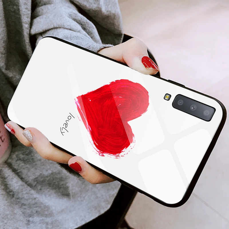 

For Samsung Galaxy A7 2018 Case Cute Pattern Glass Phone Cover For Samsung S8 S9 S10 Plus S10e J4 J6 Plus 2018 Note 9 8 Shell