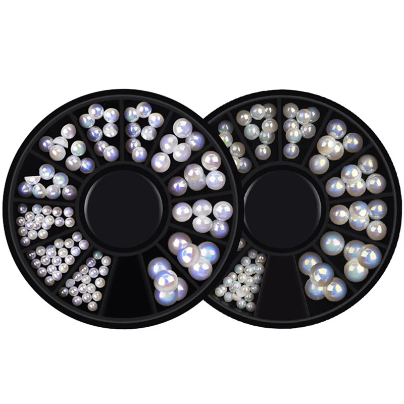 

1 Set White Pearl Nail Art Stone Various Size Wheel Rhinestones Beads Nail Decoration