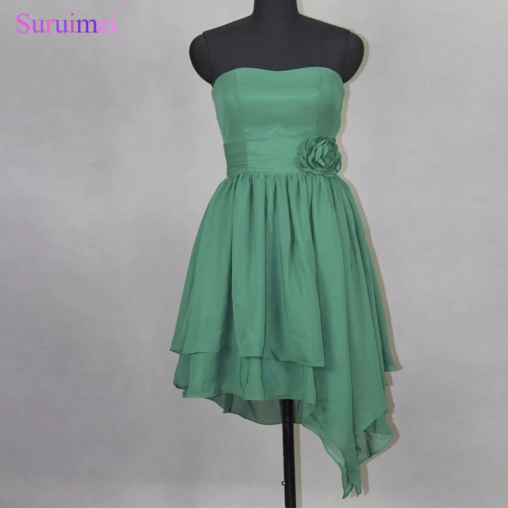 Real Photo Dark Green Prom Dresses 2017 Short Prom Tube Gown Plus Size