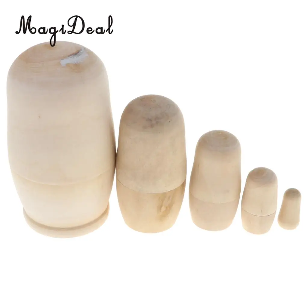 5PCS Wooden Russian Nesting Dolls Matryoshka Stacking Nested Dolls Toys Christmas Gifts Home Decoration for DIY Hand Painted