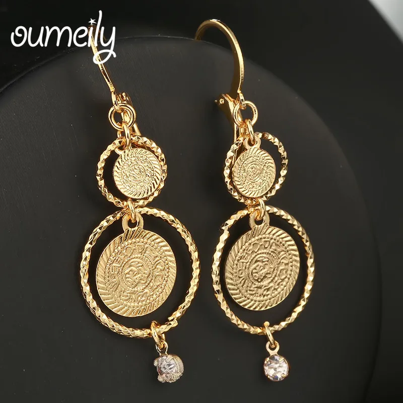OUMEILY Statement Earrings For Women Allah Gold Coin Antique Round Drop