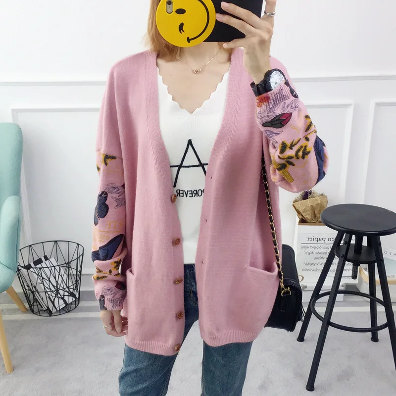 

2017 Kimono Cardigan Women's Autumn Winter Coats Sleeve With Birds Knitted Cardigans Rabbit Hair Sweater Women Campus Style