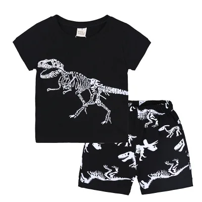 Loozykit/хлопковые комплекты для детей детская одежда для мальчиков и девочек комплекты одежды для младенцев Одежда для мальчиков с рисунком торридса Милая футболка с динозавром+ шорты - Цвет: Style 2