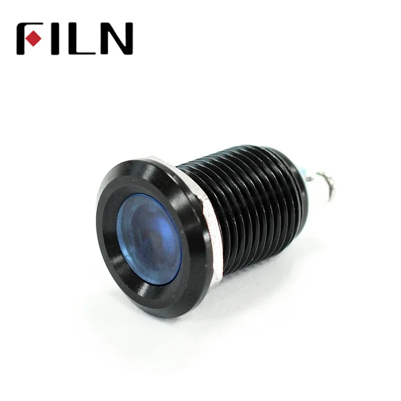 12mm waterproof black house Signal lamp LED Metal Indicator light Flat LIGHT 3V 6V 12V 24V 220V screw connect (2)