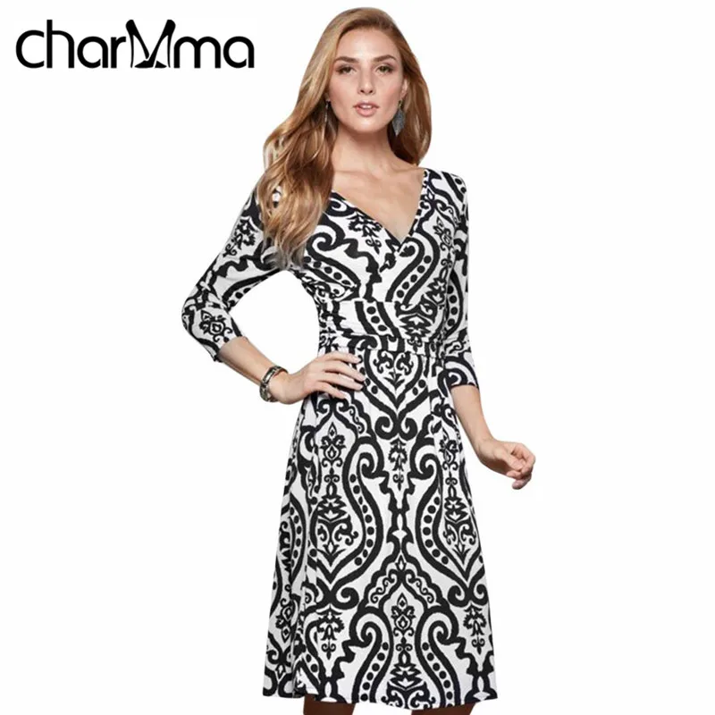 charMma OL Ladies Dresses Sexy V Neck Autumn Elegant Women Office Dress