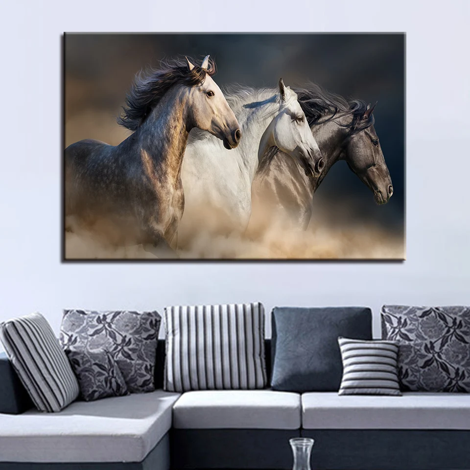 1 Pcs Three Horses Running Wall Art Poster Picture HD Printed Home