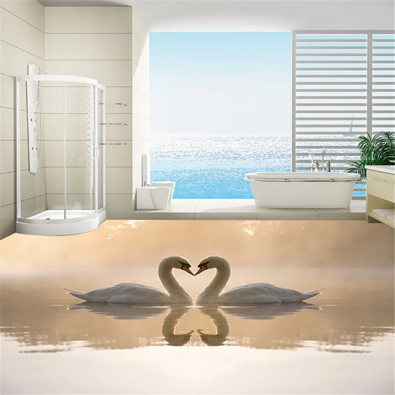 

Custom 3D painting wallpaper PVC adhesive wear non-slip waterproof Two swans water European ultra modern kitchen mural sticker