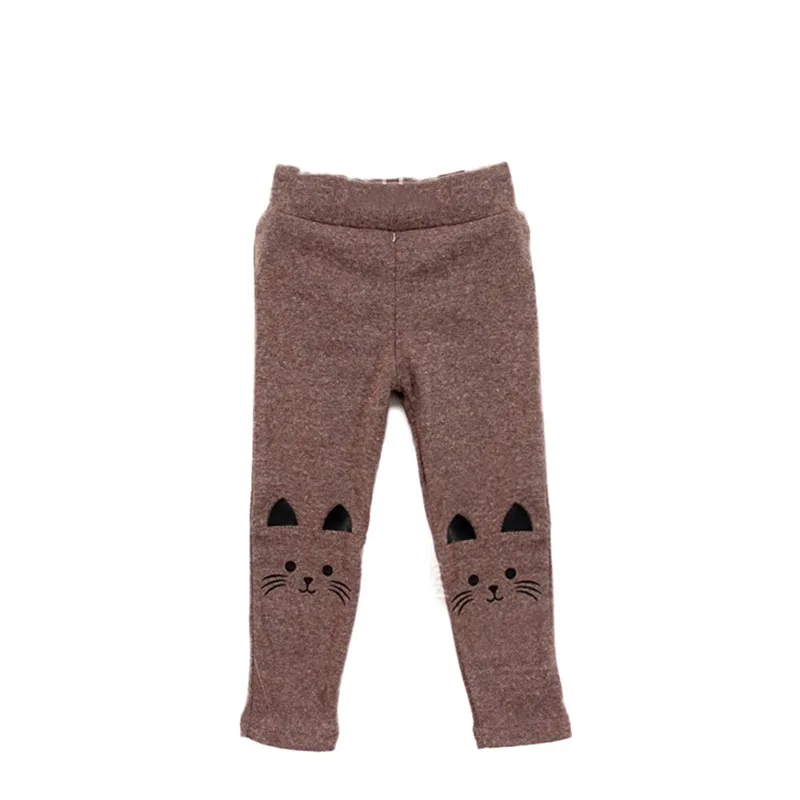 Осенние детские для маленьких девочек штаны с изображением котенка, комплект одежды для новорожденного мальчика Теплые лосины-стрейч, брюки, одежда для малышей, От 2 до 7 лет