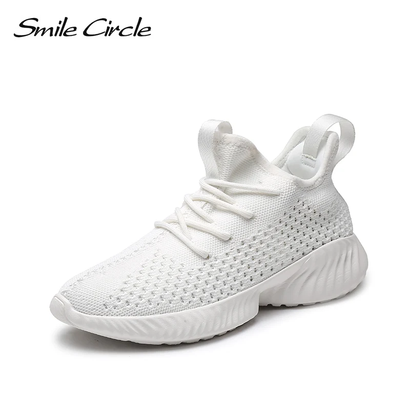 Smile Circle Women knitting Sneakers Breathable Spring 2019 new Fashion Flat Platform shoes Women Lace-up sneakers socks shoes