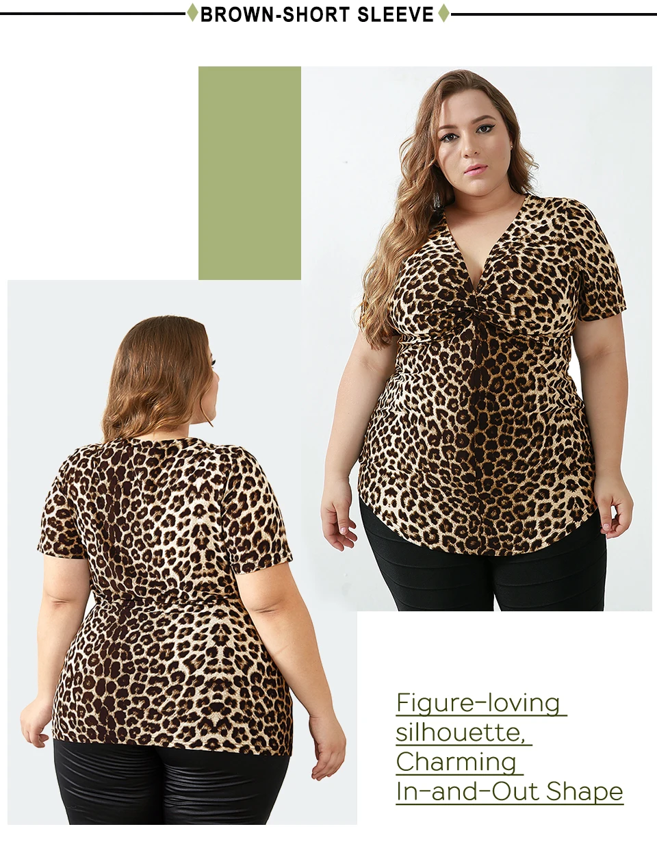 YTL размера плюс блузки для женщин леопардовые сексуальные глубокий v-образный вырез длинный рукав тонкая туника Топ Блузки большого размера женские 5XL 6XL 7XL H088
